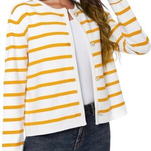 Latahuo - Yellow and White Striped Cardigan